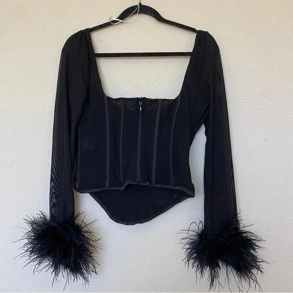 HOUSE OF CB 'Stella' Black Mesh Trimmed Corset‎ NWOT size XS